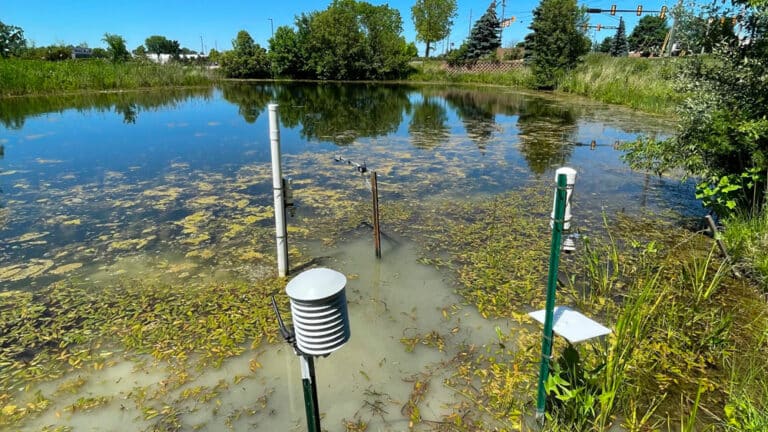 A low-cost sensor in an Ann Arbor pond.